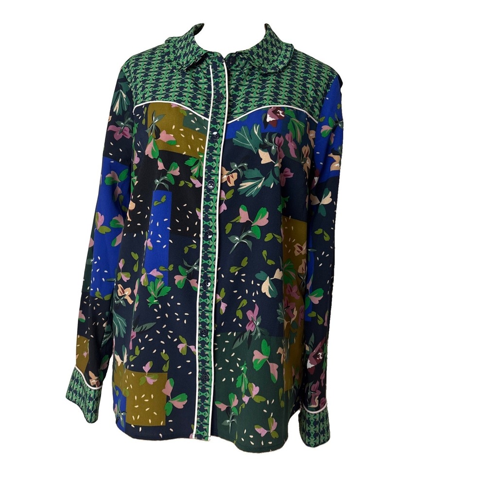 Cabi Womens M Western Style Patchwork Floral Bronco Blouse Button up long slv
